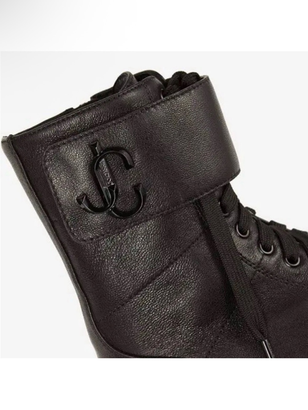 Jimmy Choo Women's Black Lace-Up Combat Boots with Fold-Over Cuff - Picture 15 of 15